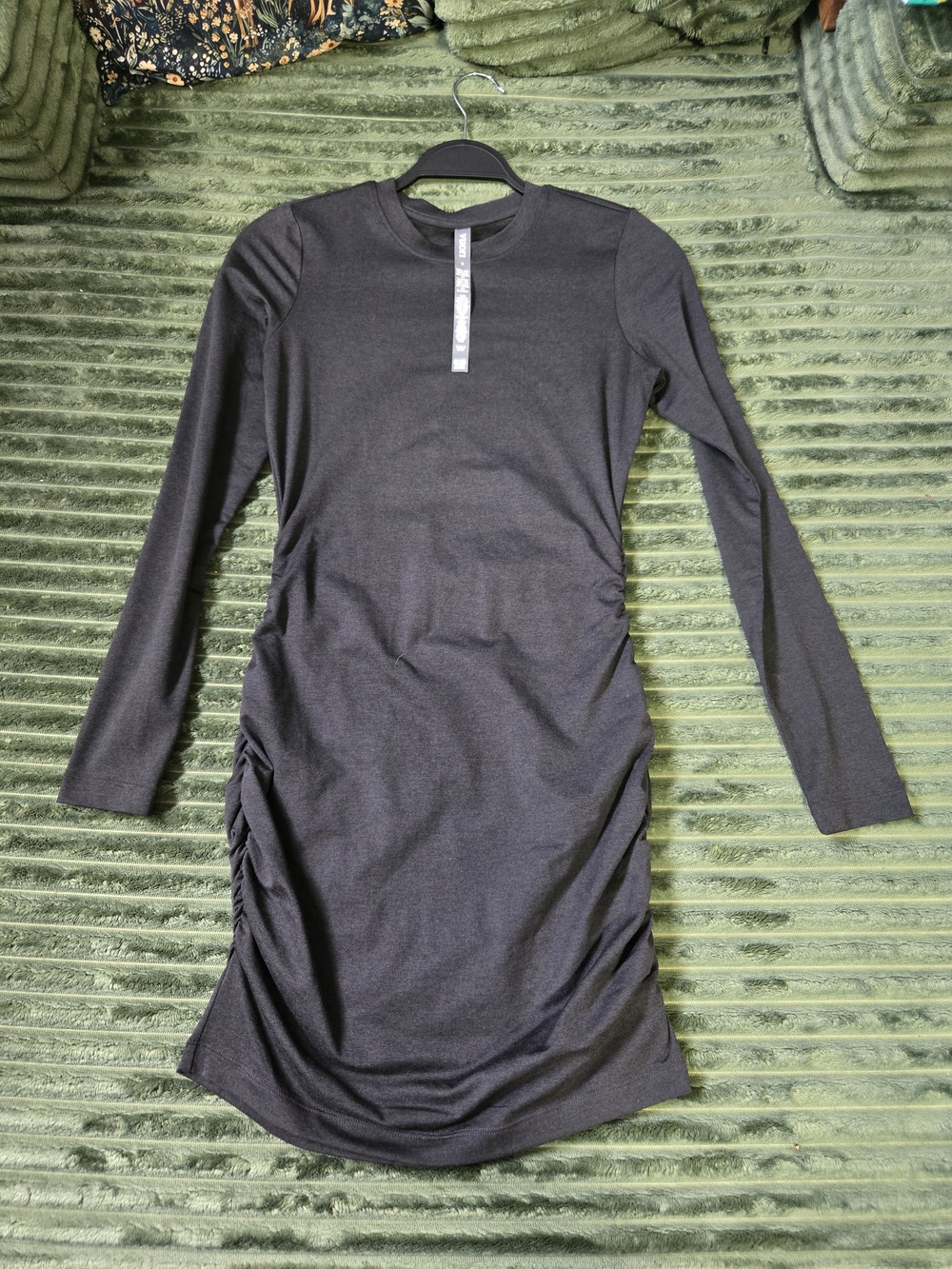 Women’s Long Sleeve Ruched Side Knit Dress - Black